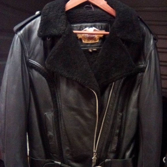 Harley-Davidson Vintage Leather Motorcycle Jacket /w Faux Fur Collar Men size M